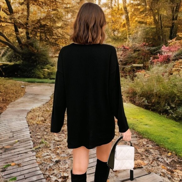 Victoria Jones Vintage 80s Beaded Knit Sweater Dress Shoulder Pad Oversize Tunic - Picture 4 of 12